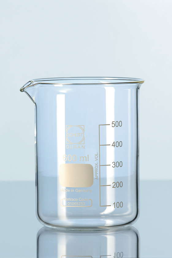 Beakers low form with graduation and spout, borosilicate 3.3, DIN 12 331